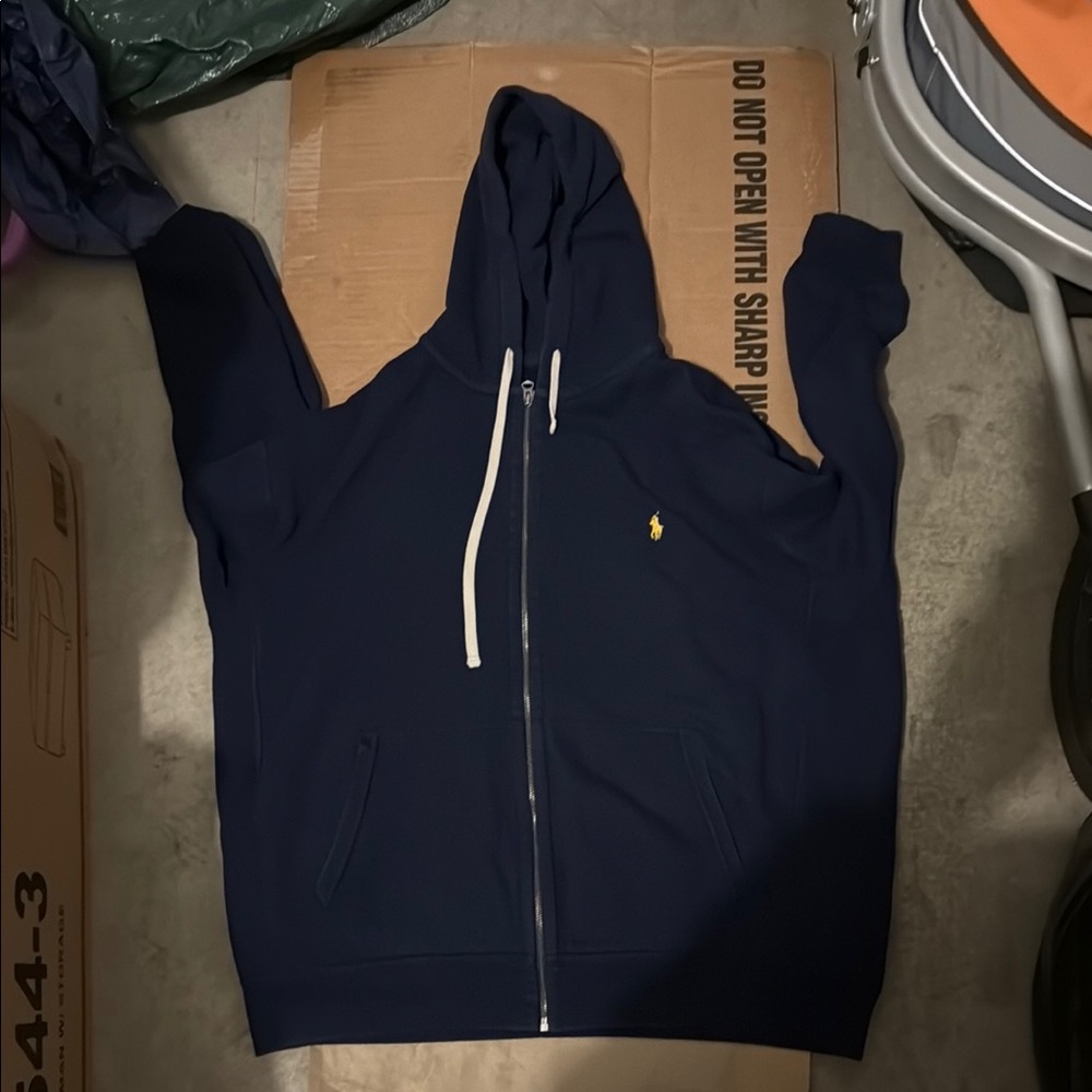Navy Blue Zip-Up Hoodie with Logo